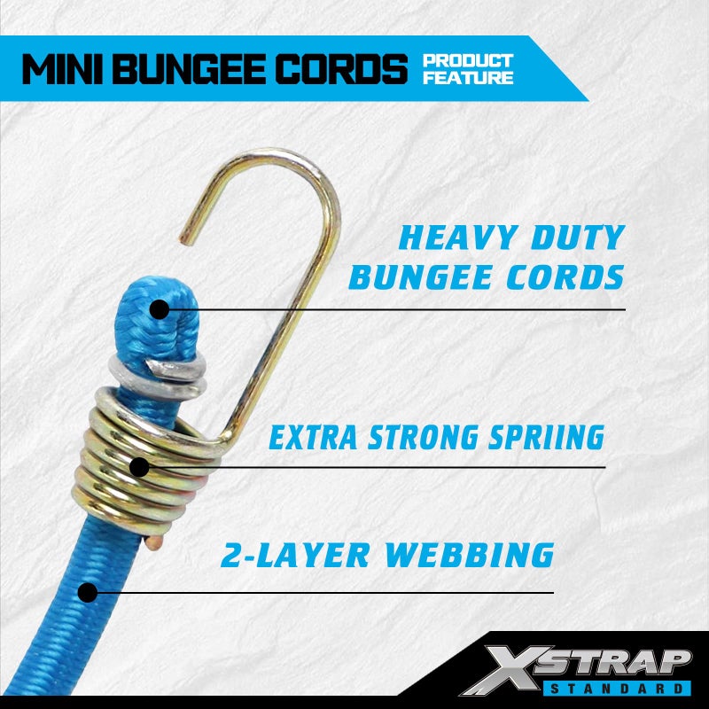 XSTRAP STANDARD 20 Pack Mini Bungee Cords, 10 Inch Rubber Stretchy Bungee Cords with Hooks for Bikes, Camping, Tools, Tarps and Cargo, Hang Christmas Ornaments - Image 4